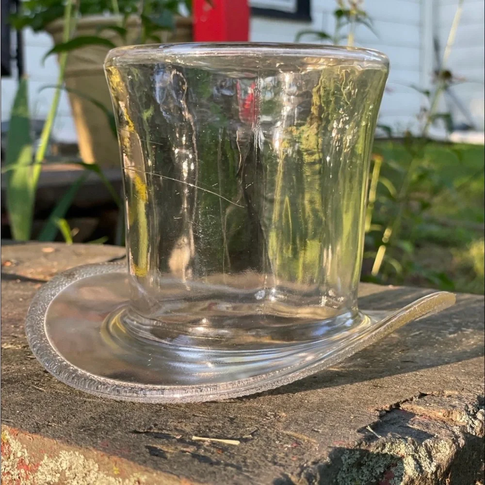 Vintage Clear Glass Top Hat Ice Bucket/Vase with Textured Rim.